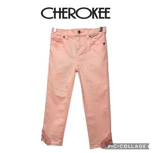 Cherokee girls super skinny crochet hem pink jeans size 6 NWOT